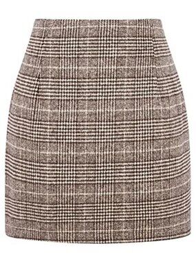 Womens Plaid Mini Skirt High Waisted Bodycon Pencil Wool Blend Skirt